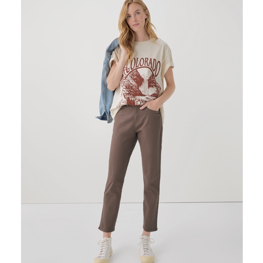 Women's Deep Taupe Stretch Twill Denim Slim Straight Pant L
